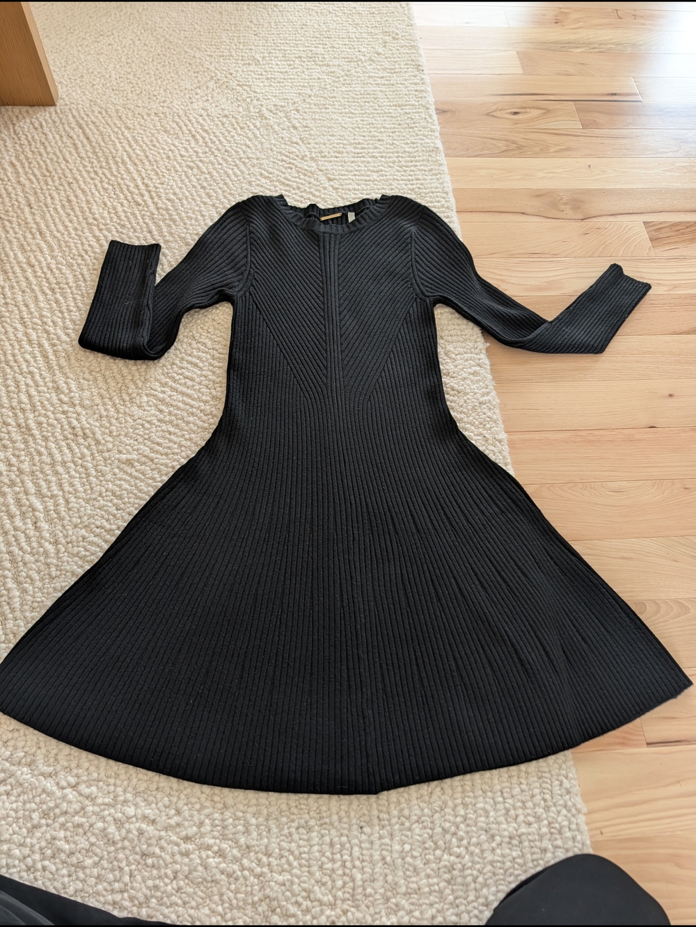 Elie Tahari Black Ribbed Long-Sleeve Fit-and-Flare Mini Dress